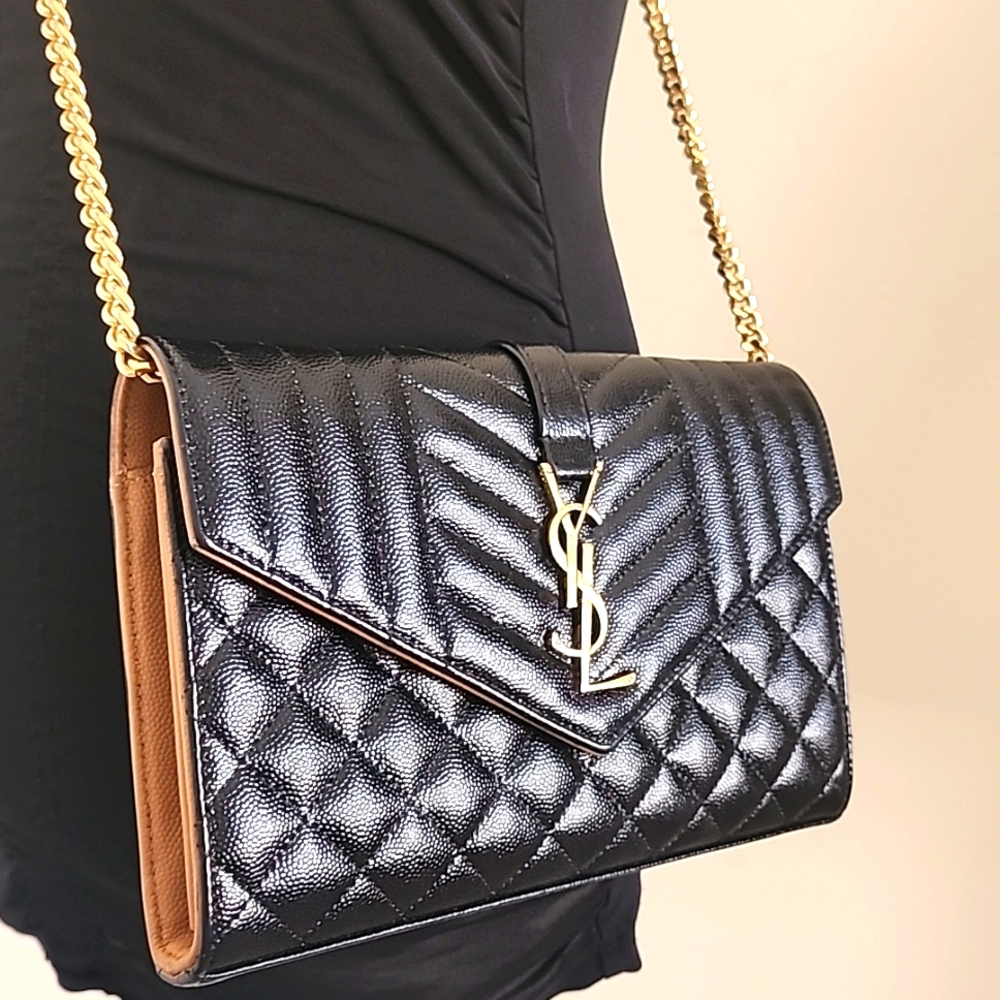 Saint Laurent YSL Envelope Crossbody WOC Bag Clutch Triquilt Grained Leather - Picture 15 of 16